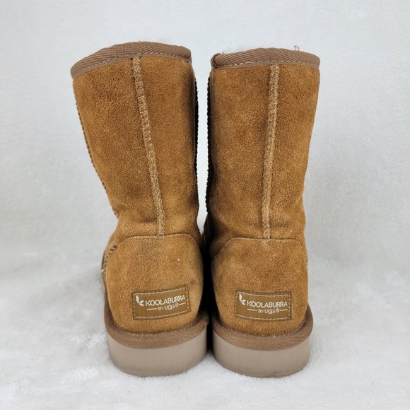Koolaburra by UGG Tan Suede Faux Fur Lined Short Mid Calf Pull Up Boots Size 7 - Picture 4 of 9